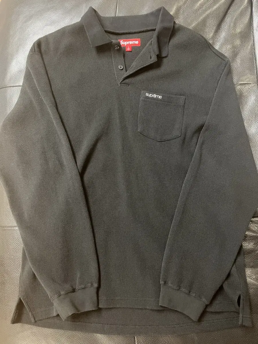 Supreme Thermal Long Sleeve Polo Black