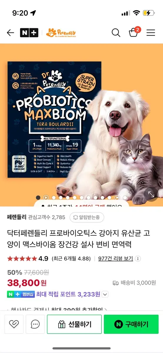 닥터페렌들리 프로바이오틱스 강아지 유산균 고양이 맥스바이옴 장건강 설사