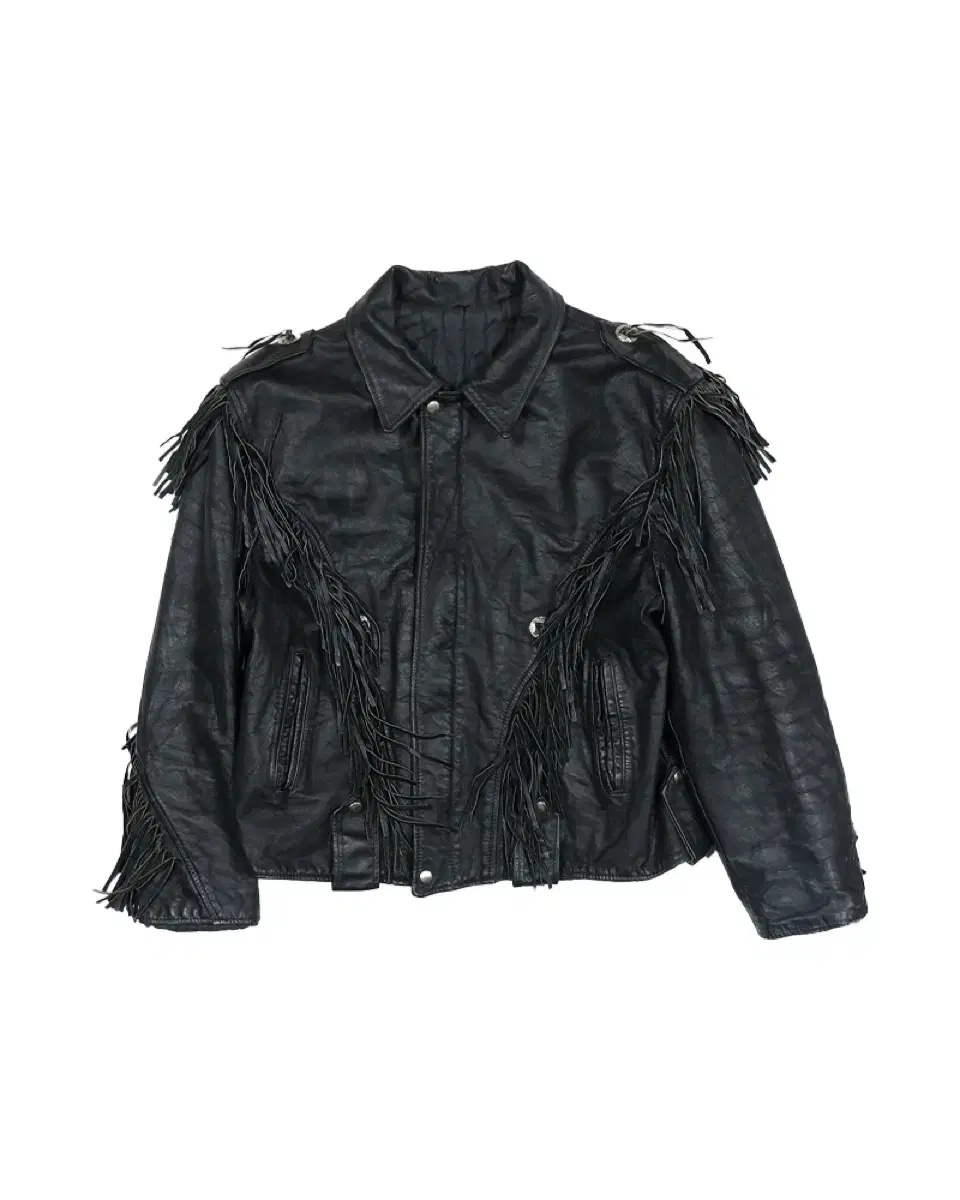 Vintage USA Black Leather Fringed Western Jacket