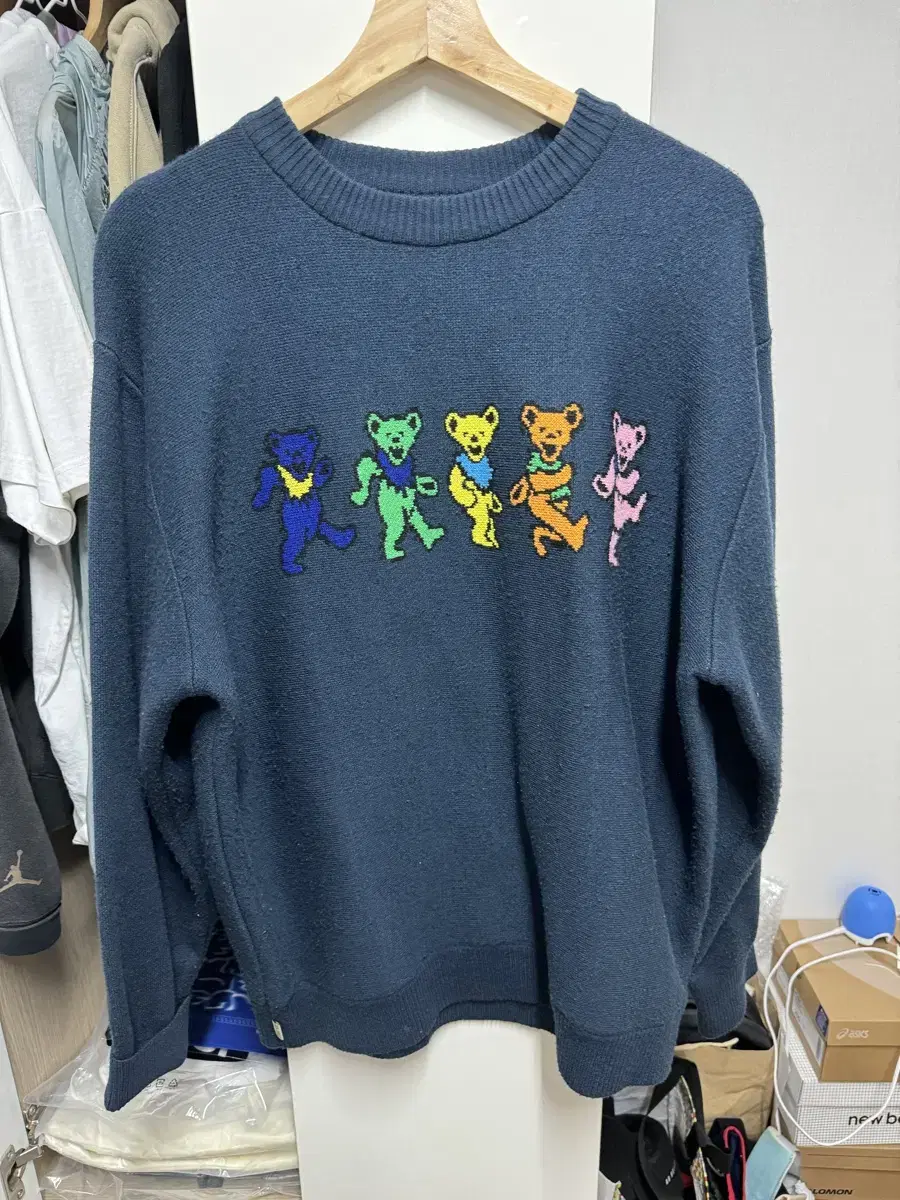 [M] This Is Never Never That Grateful Dead Dancing Bear Knit Navy