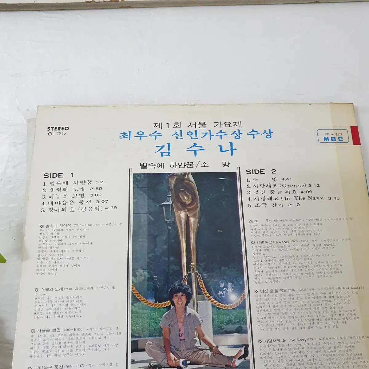 김수나 LP 1979  제1회서울가요제 신인가수상 수상 김준작사작곡집.