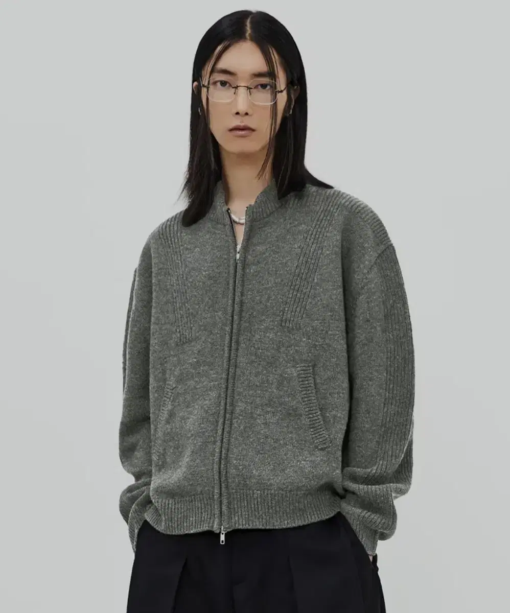 Elmood Wool Bomber Knit Zip-up Melange Gray