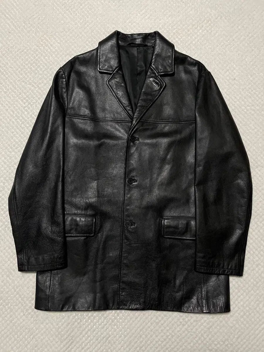 [L] DKNY Western Mood 3-Button Real Leather Car Coat Black(105)