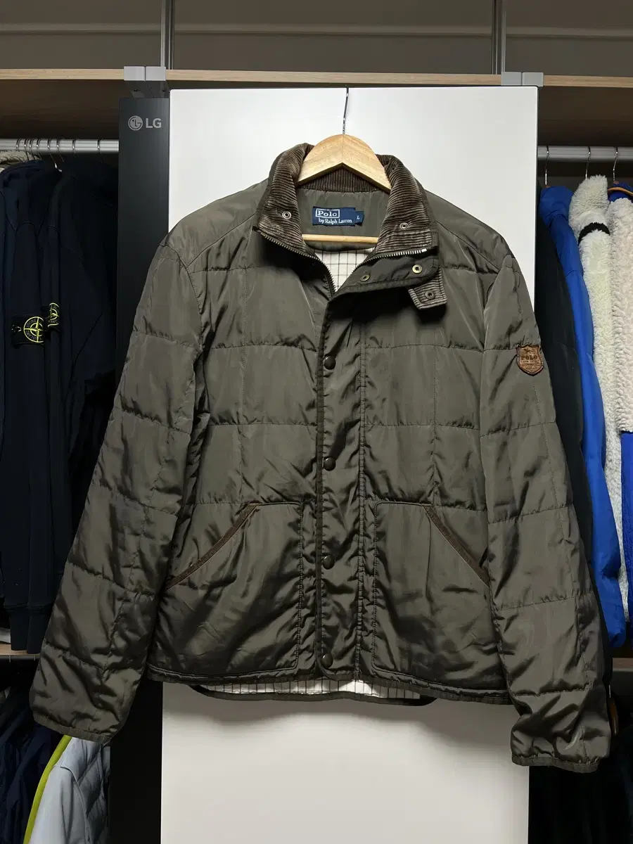 [L]Polo Ralph Lauren Leather patchwork and corduroy quilted jacket