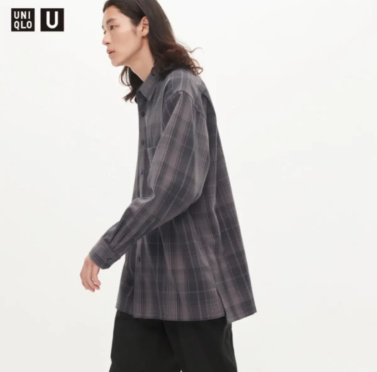 UniqloU Oversized flannel shirt dark gray size L