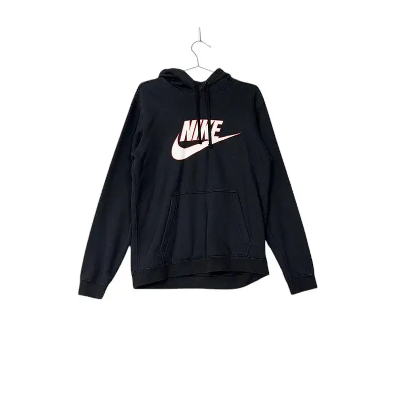 [Nike] Red Swoosh Logo Black Hoodie L