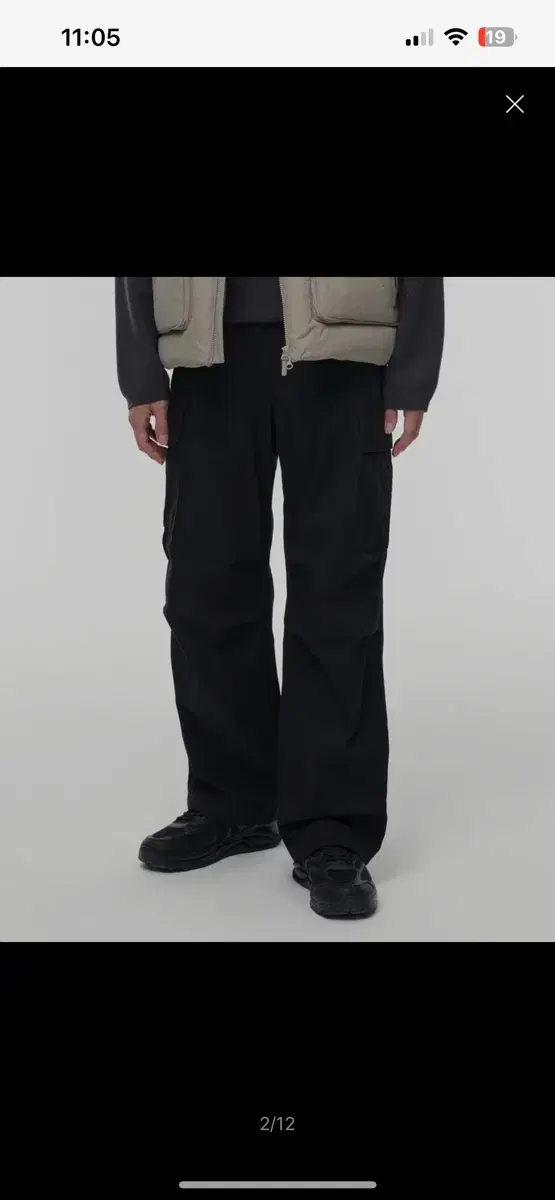 Cotton Parachute Cargo Trousers Black Gentlemen's Standard Unstructured