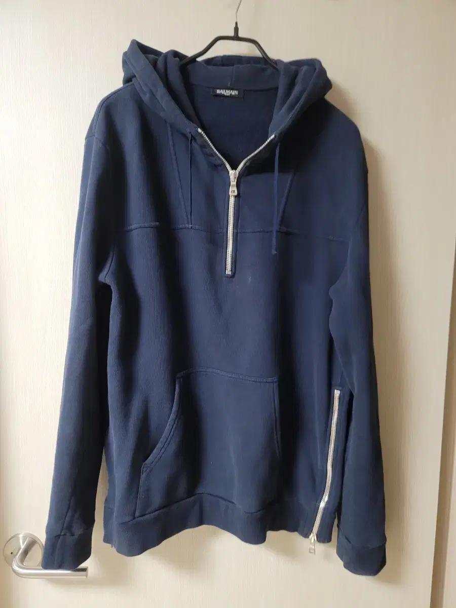 (Genuine) Balmain Men's Hoodie Brushed Hooded Zipper Hoodie Large