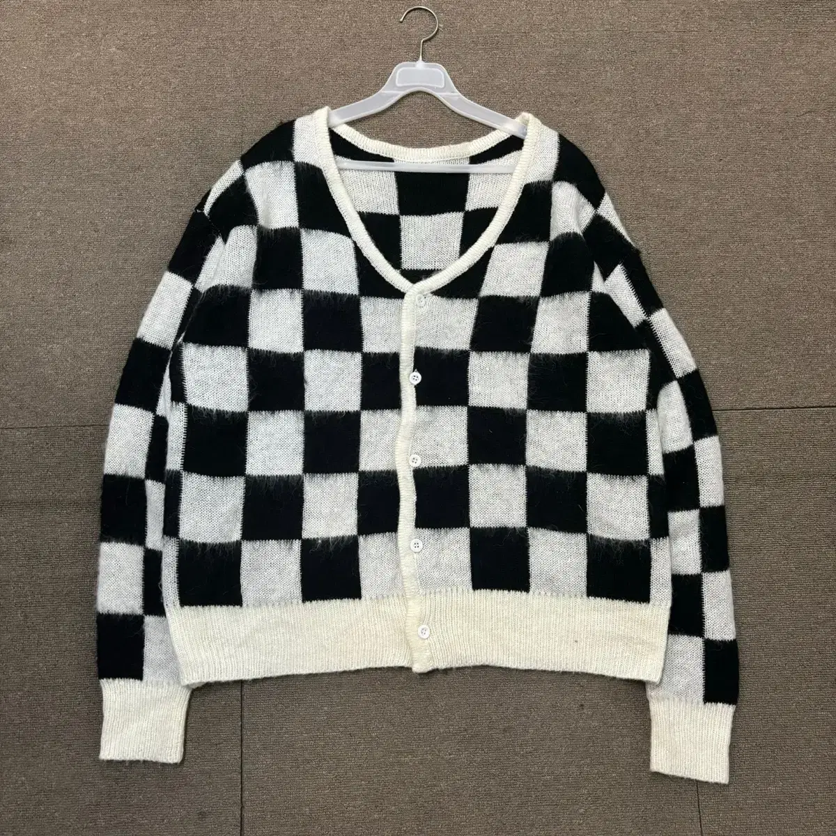 Wan Wan Shop Vintage Overfit Checkerboard Mohair Knit Cardigan L