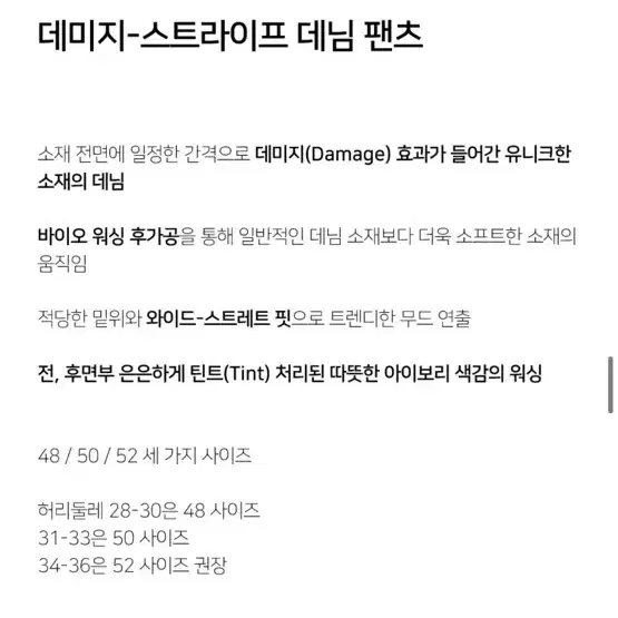 노이어 데미지 스트라이프 데님 48사이즈