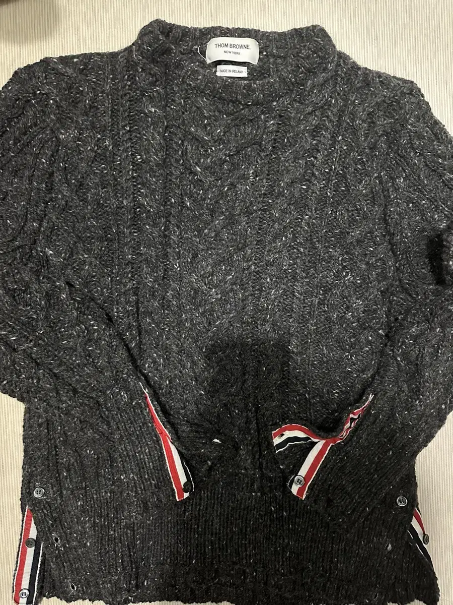 (3) Thom Browne Diagonal Armband Wool Cable Knit Top