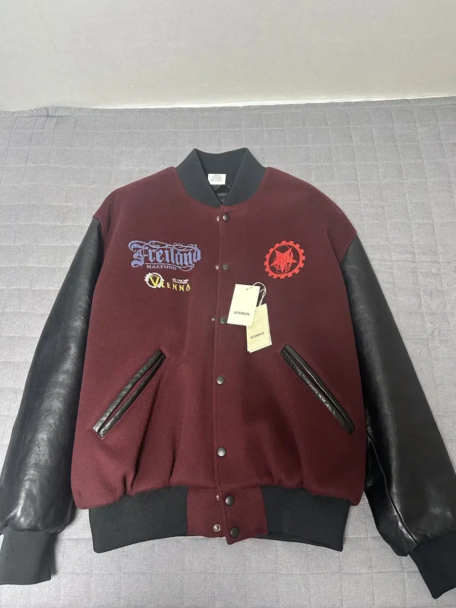 [M] Vetements Maybee Mental Varsity Leather Jacket