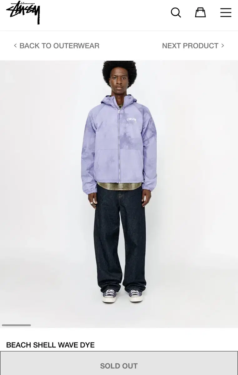 Stussy Beach Shell Jacket Wave Die Lilac M