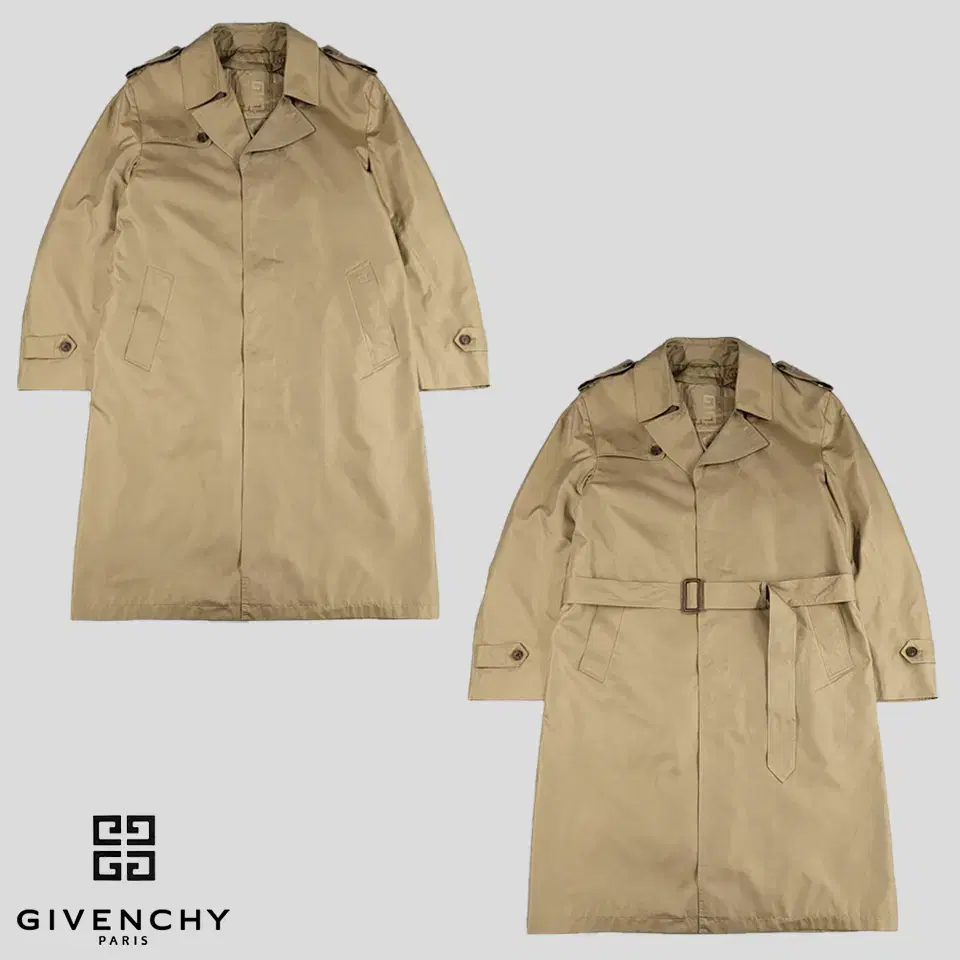 Givenchy 00S Beige tonal logo hidden button shoulder epaulettes wool lining silk100 belle