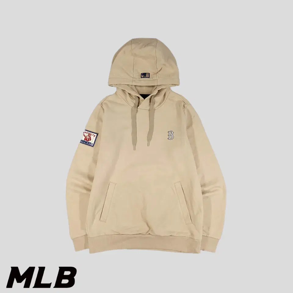 MLB M.L.B. Light Beige Boston Red Sox Embroidered Cotton Blend Sweat Hoodie