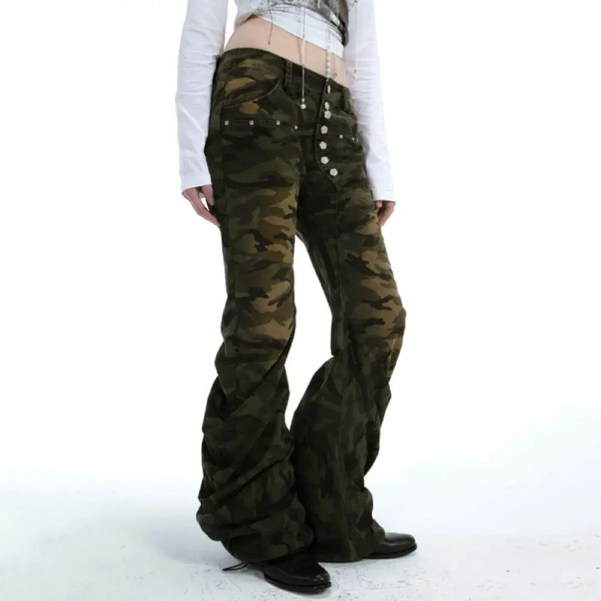 DOUBLE PUNCH Double punch trousers washed cotton military camouflage flare