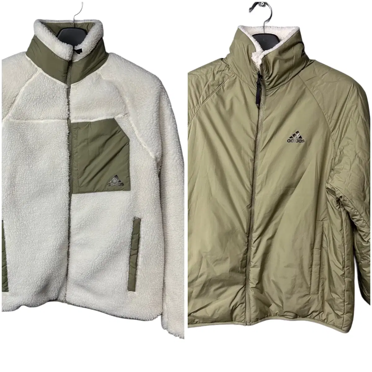 M Adidas Sherpa Reversible Khaki Fleece Jacket