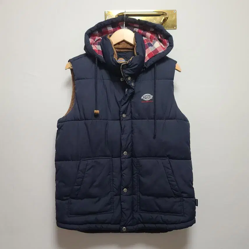 [Dickies] Men's Corduroy Plaid Quilted Hooded Vest M