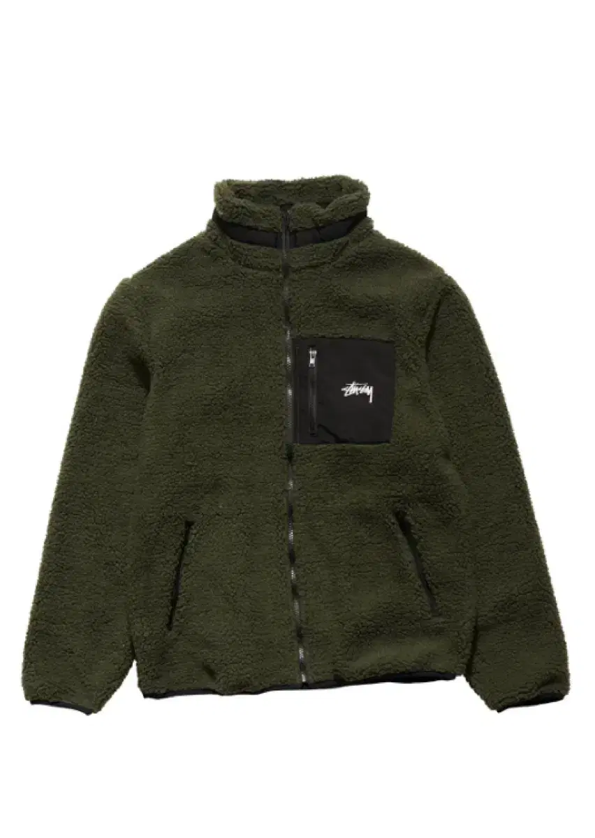 M) Stussy stussy Sherpa zip-up hooded jacket in forest green