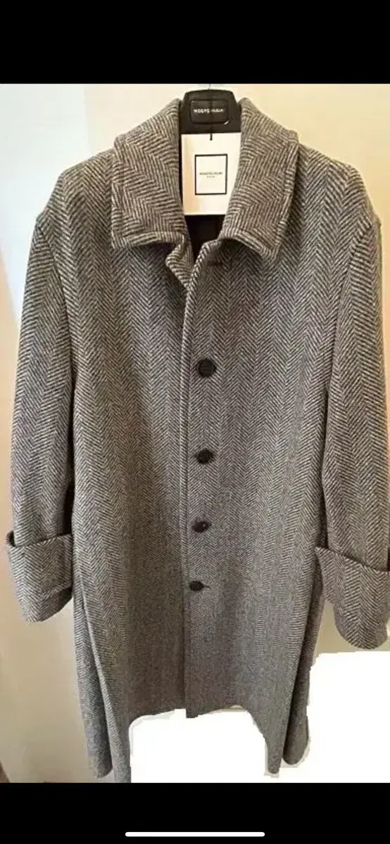 18FW Overcoat Herringbone Balmacan Turn-up Robe Long Coat Gray