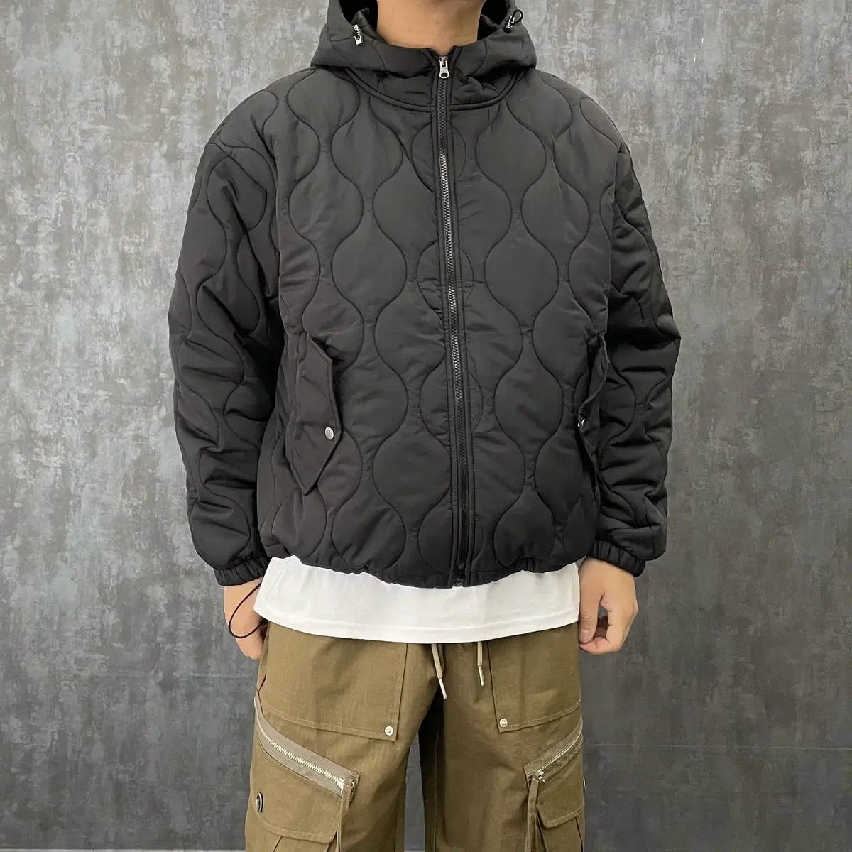 [proshop/new] 2 color jar quilted overfit hooded padded short puffer with padded collar