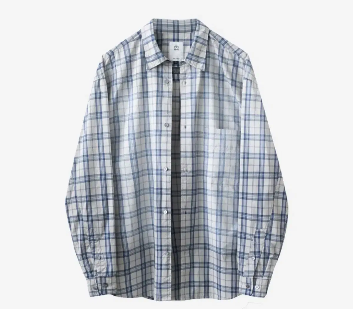 [4] Polyester Loose Check Shirt Country Faded White Bloo