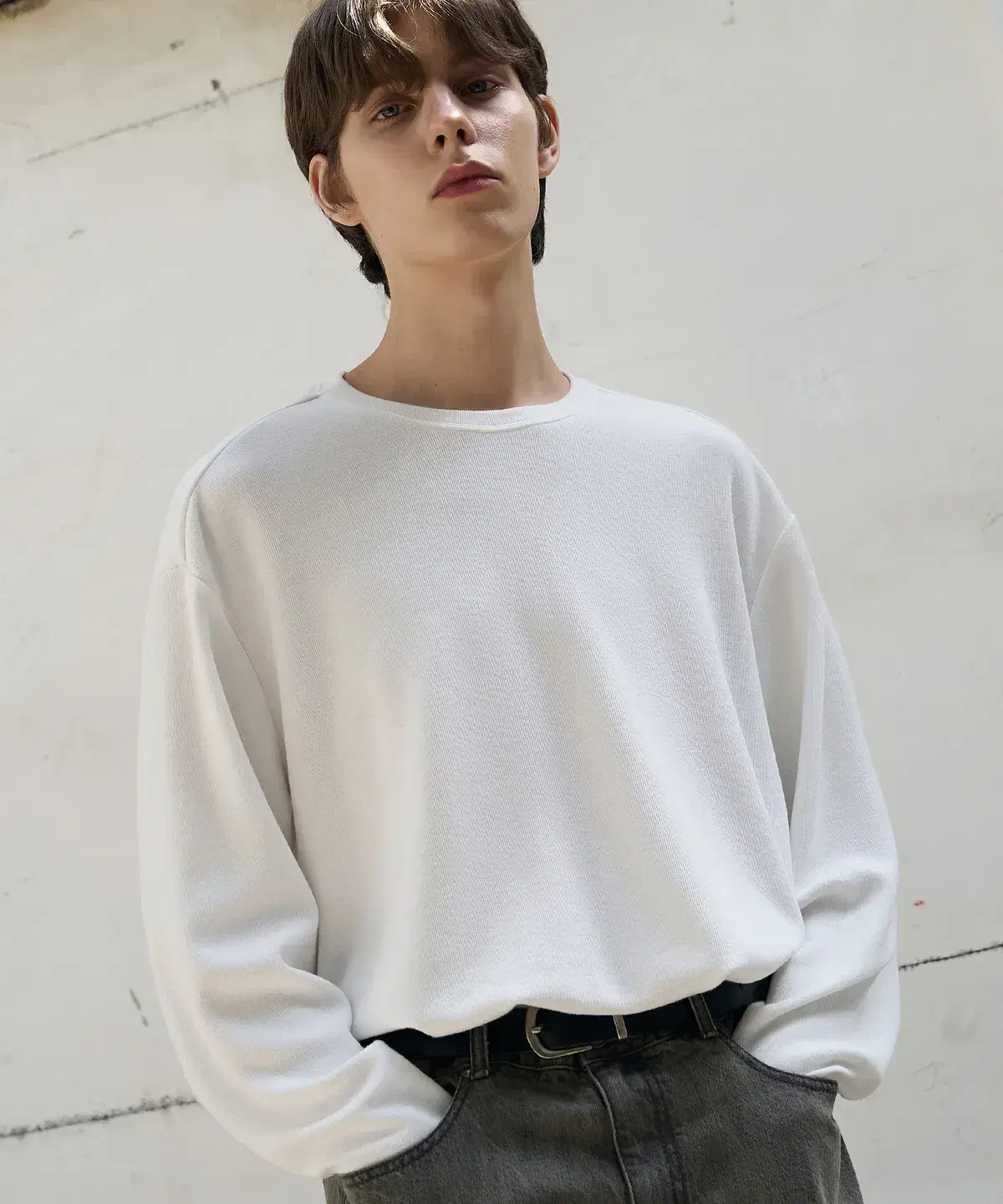 drawcut round neck knit t-shirt [white] 105, xl