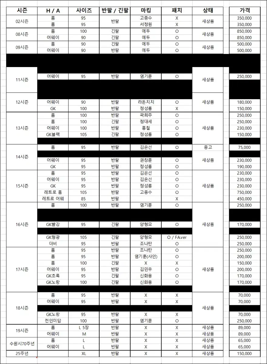 수원블루윙즈 유니폼