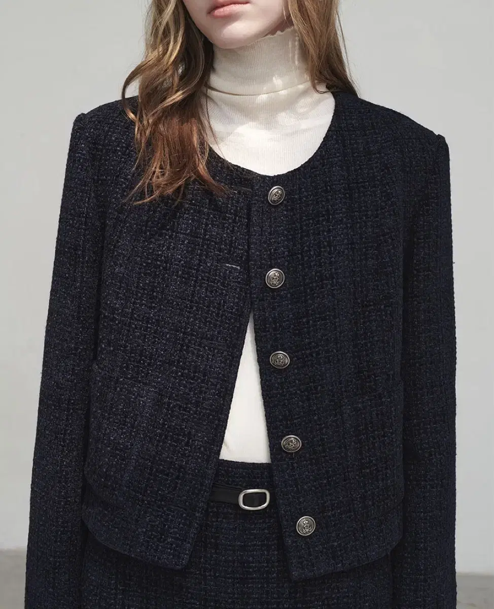 루에브르 트위드 Round neck Tweed Blazer