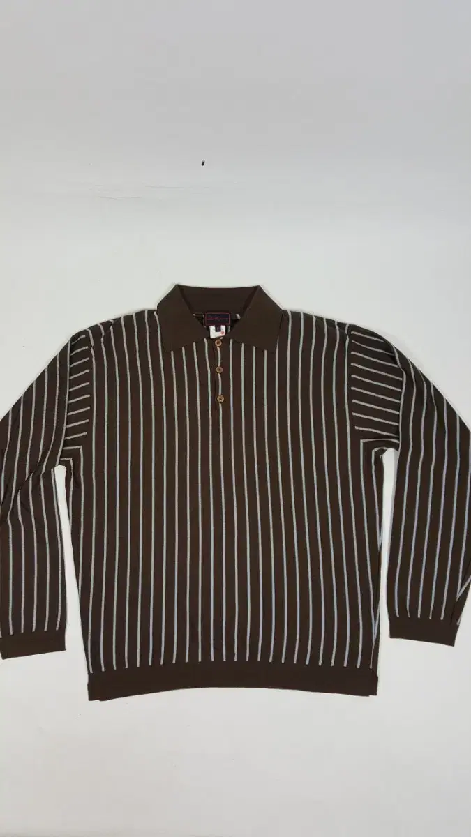 Lacopin Brown Striped Wool/Silk Men's Polo Knit