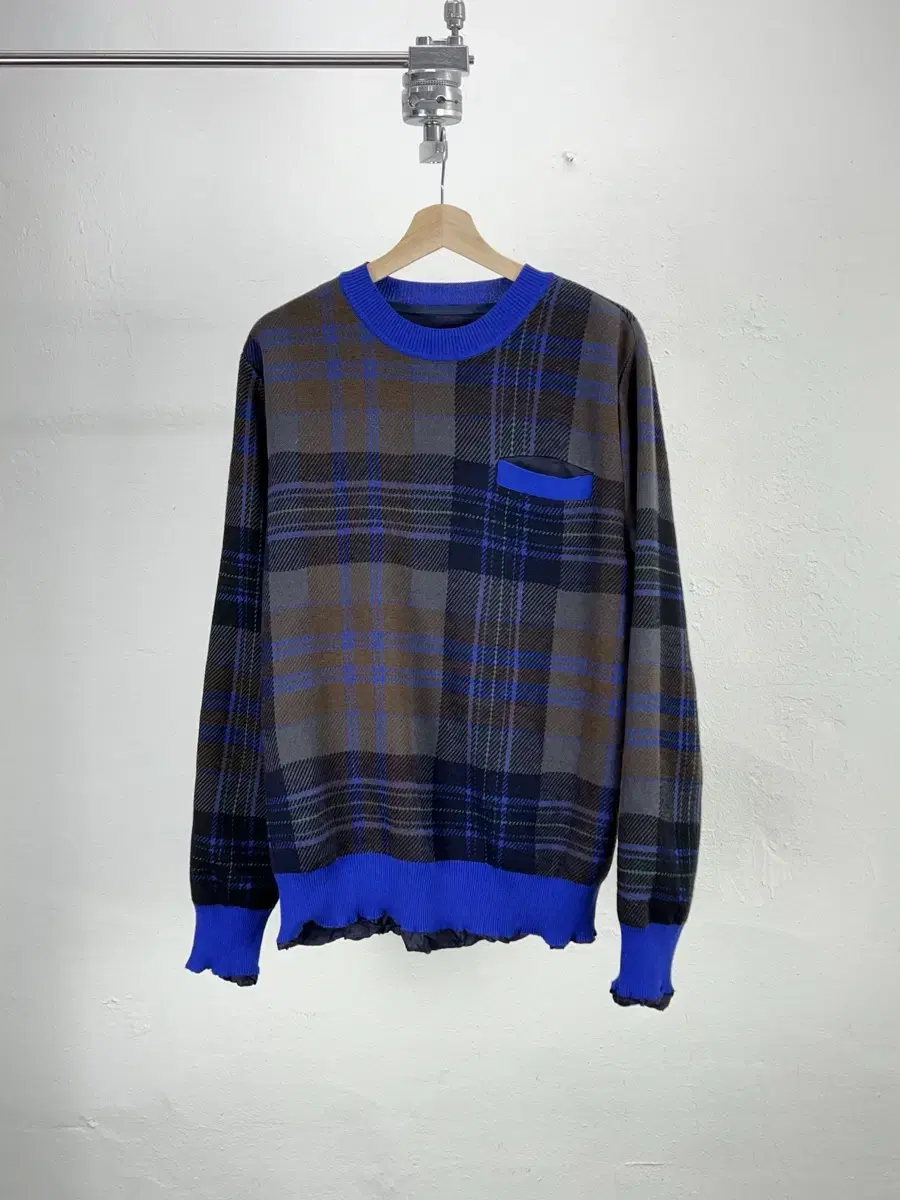 Sakai Multicolor Check Shirred Wool Knit