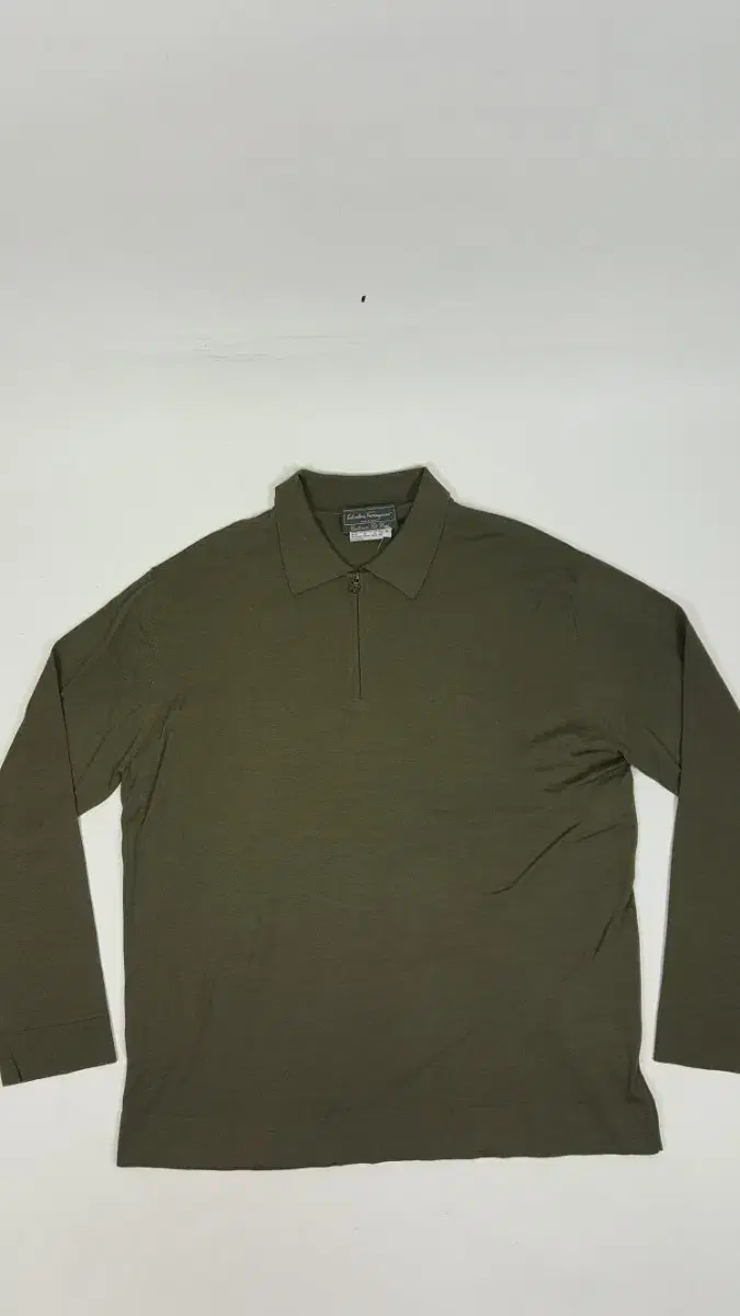 Ferragamo Khaki wool/cashmere/silk men's zip-up polo knit