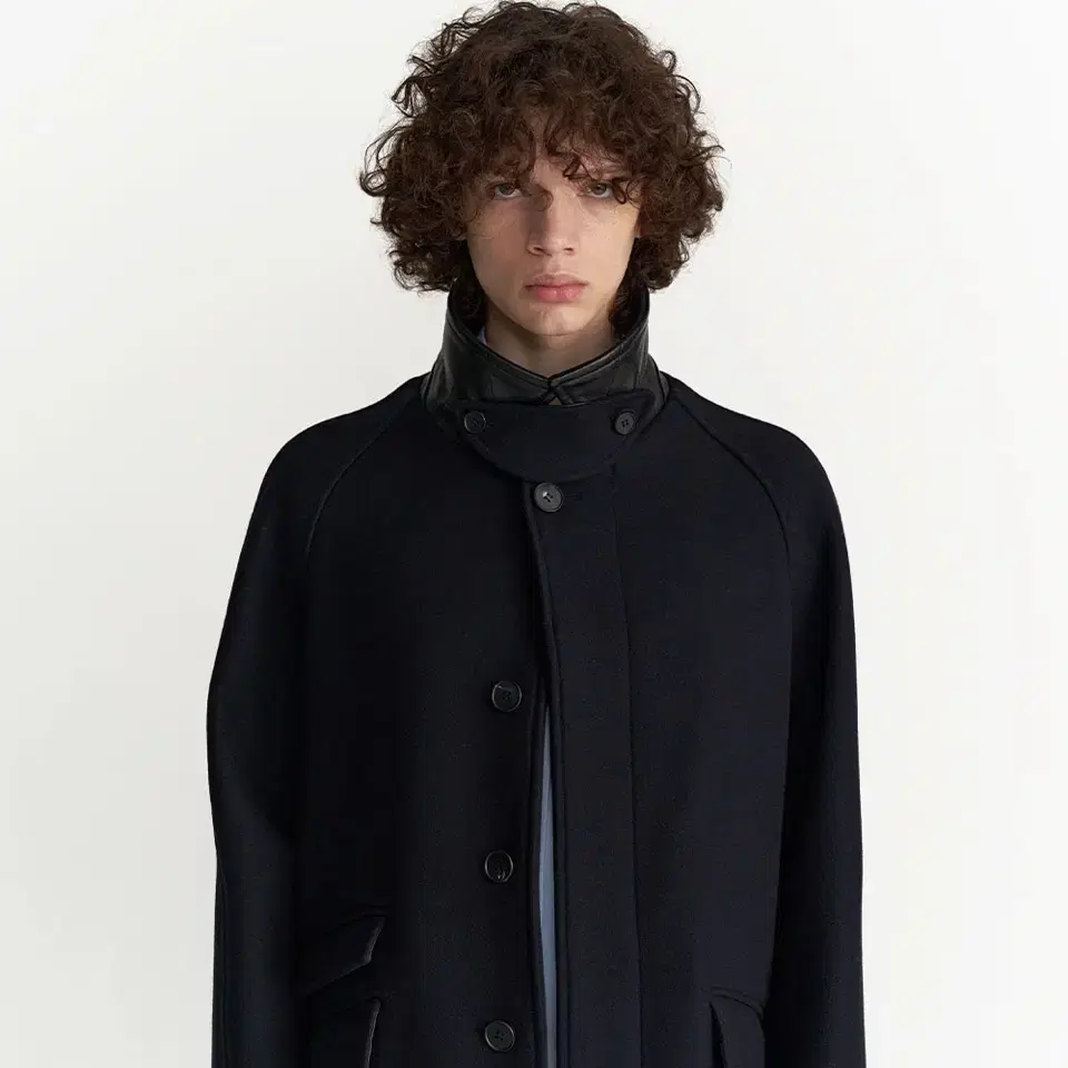 [L] Slant Pocket Raglan Wool Coat Dark N