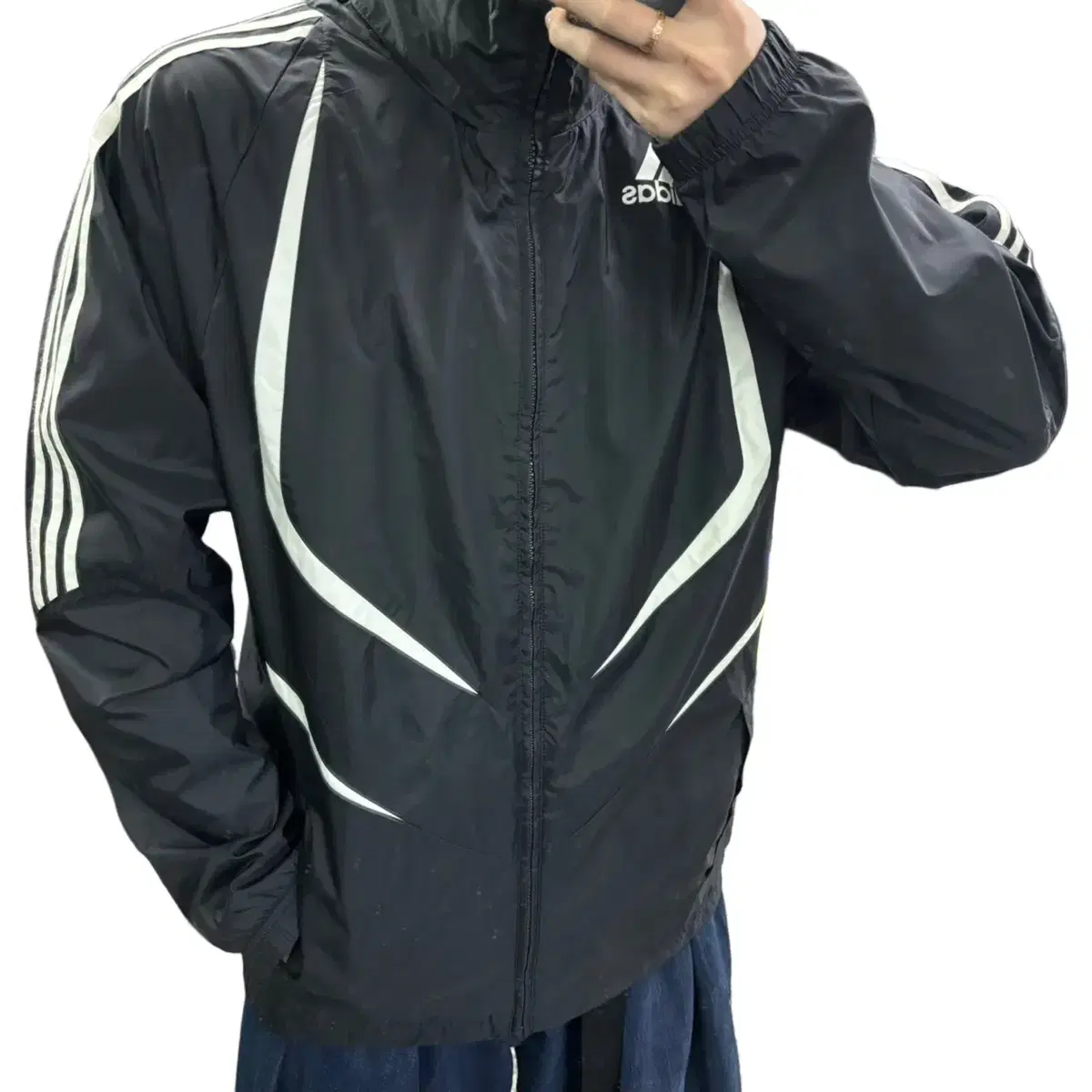 100 Adidas Football Black Nylon Soccer Windbreaker Rain Jacket