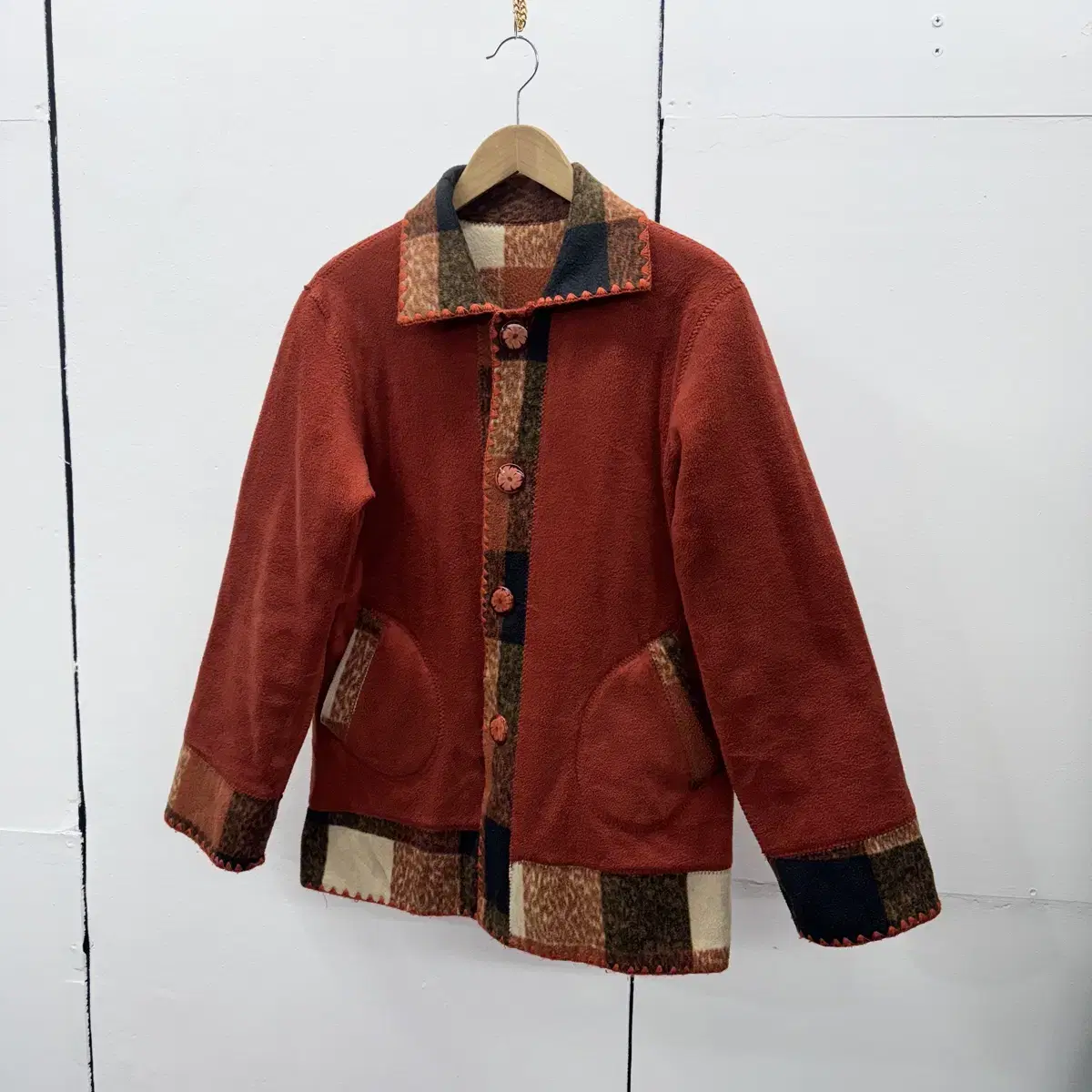 [L] Zephaniah Hippie Style Handmade Reversible Fleece Jacket