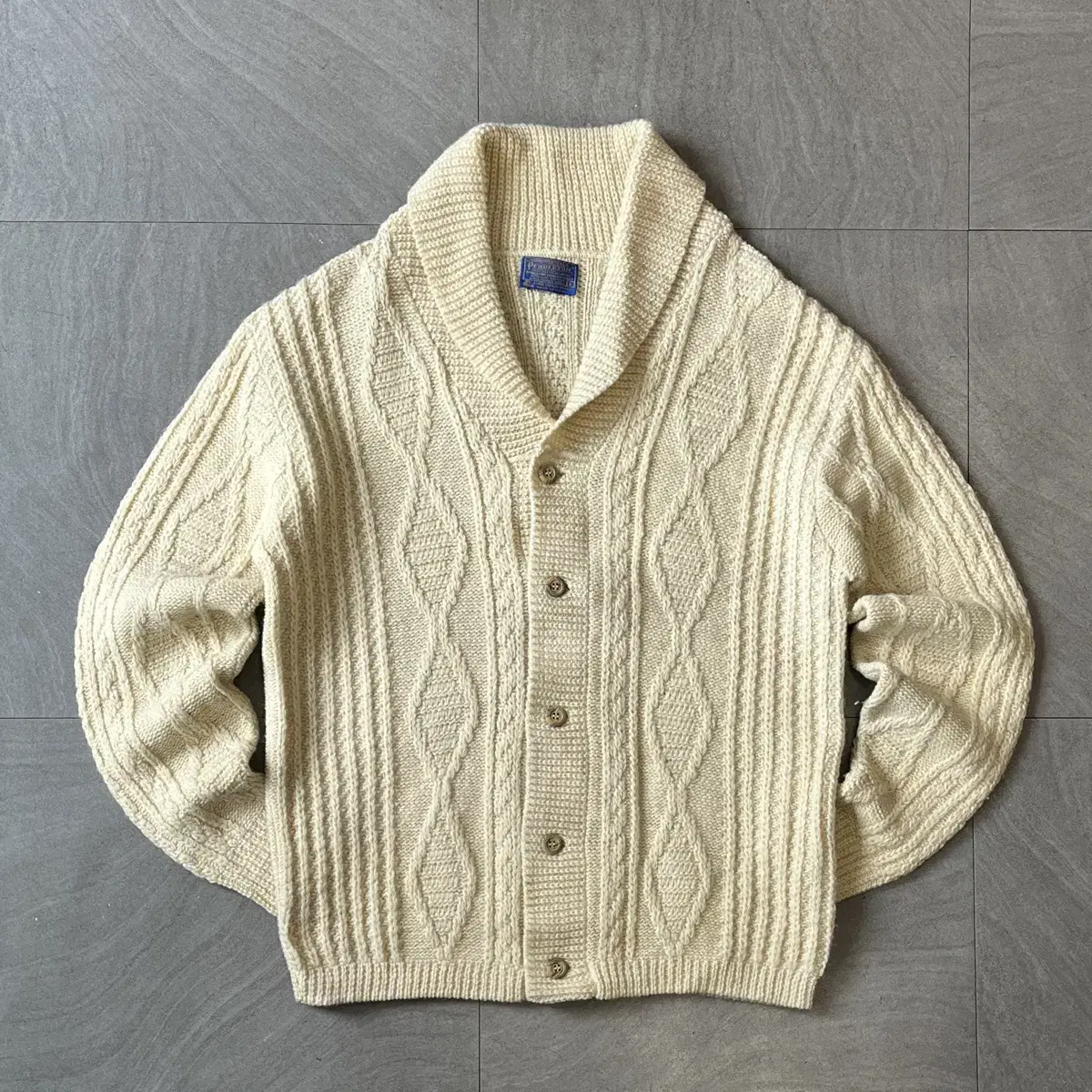 Pendleton 80s American Made Ivory Shawl Kara Wool Cardigan