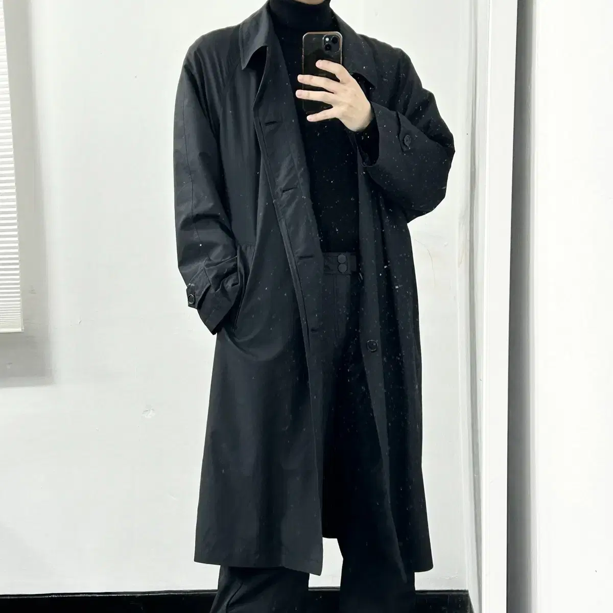 Yves Saint Laurent Black Polyshell Long Trench Coat