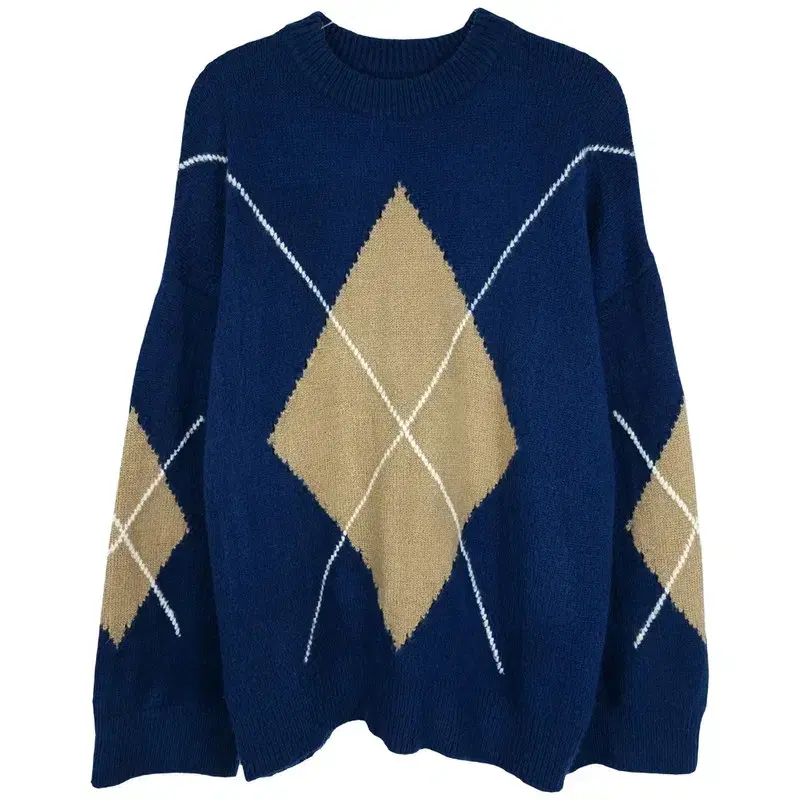 Manwanshop Vintage Overfit Argyle Pattern Knit M04479