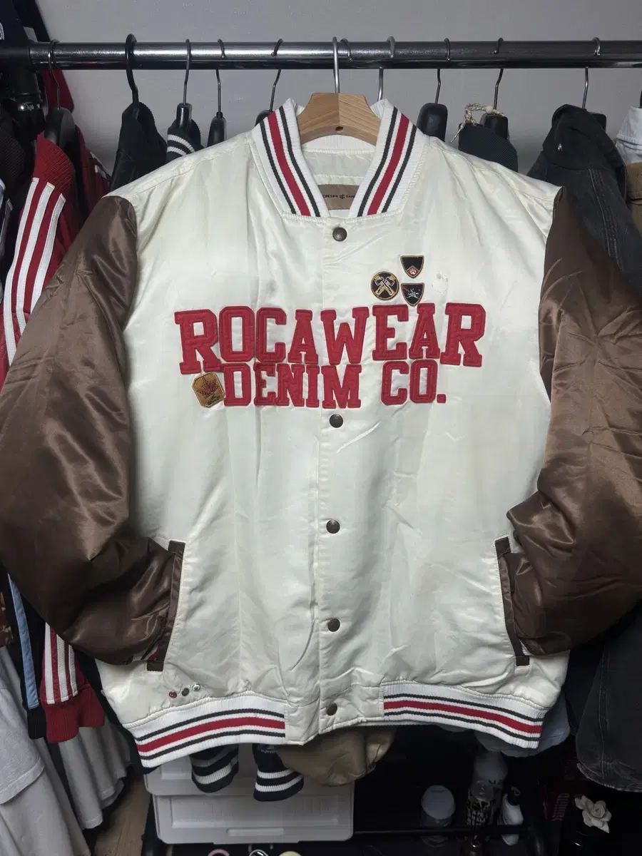 ROCA WEAR Satin Varsity Jacket Chakotay Ivory Brown