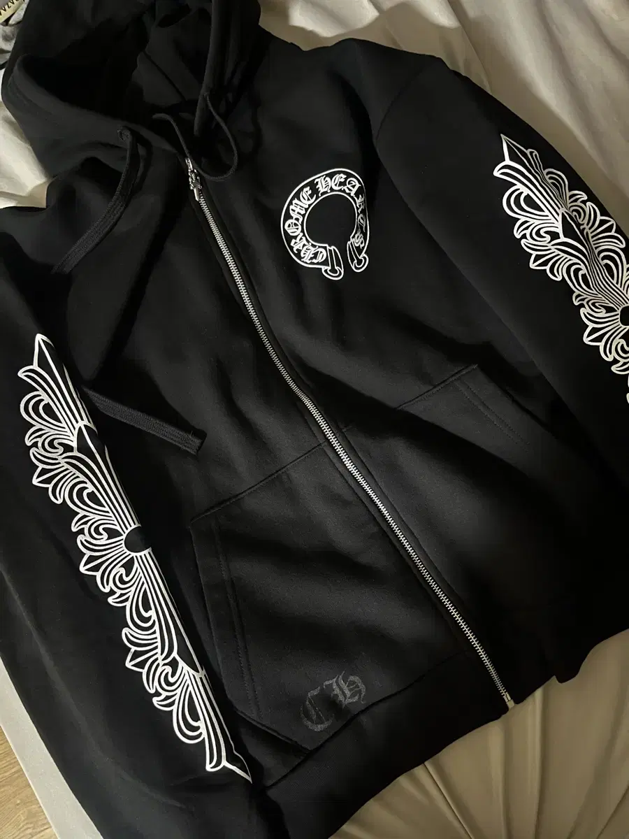 (New)Chrome Hearts Horseshoe Floral Fleece Hoodie Zip-up M