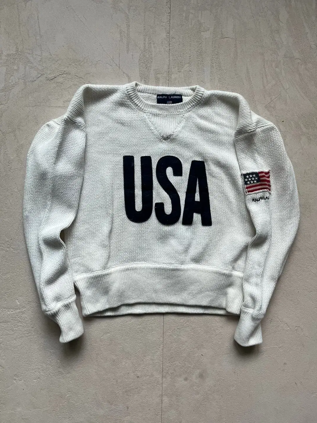 M) Polo Ralph Lauren White USA Logo Knit