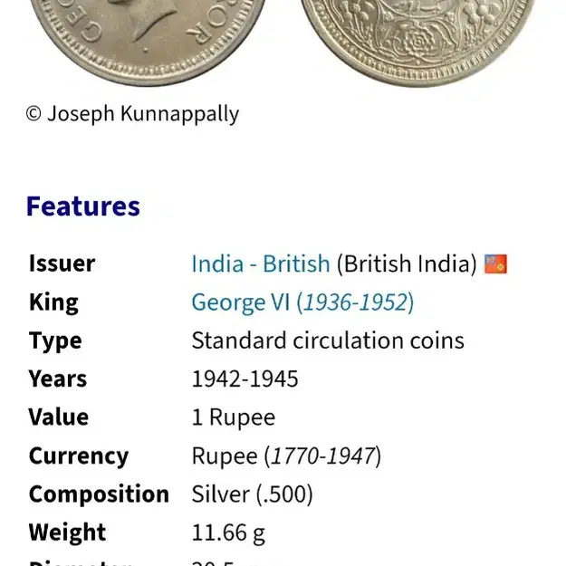 1945년 British India 1 Rupee 은화입니다