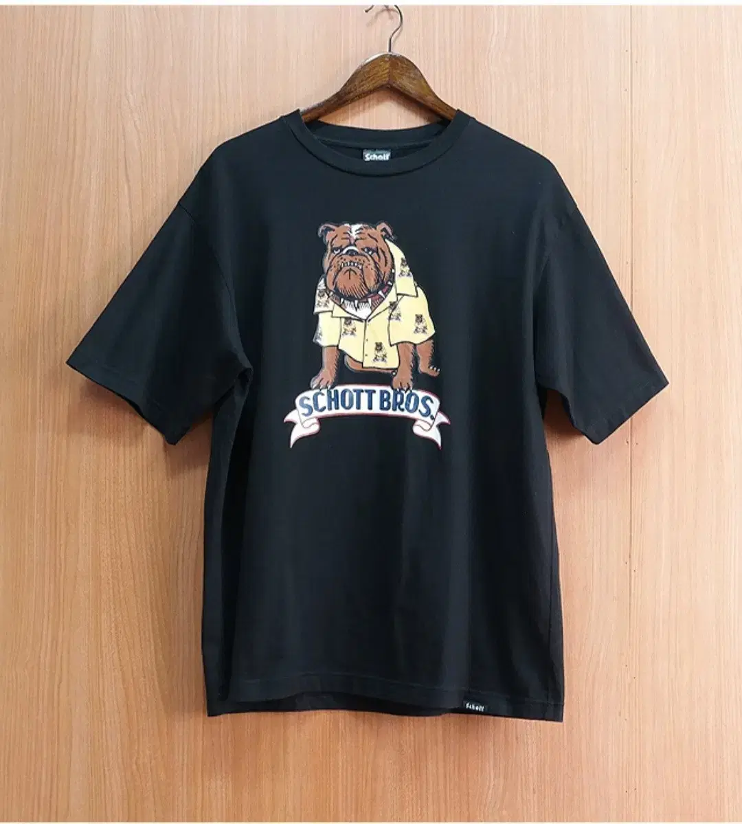 Japanese version of the schott short bulldog print T-shirt, size L