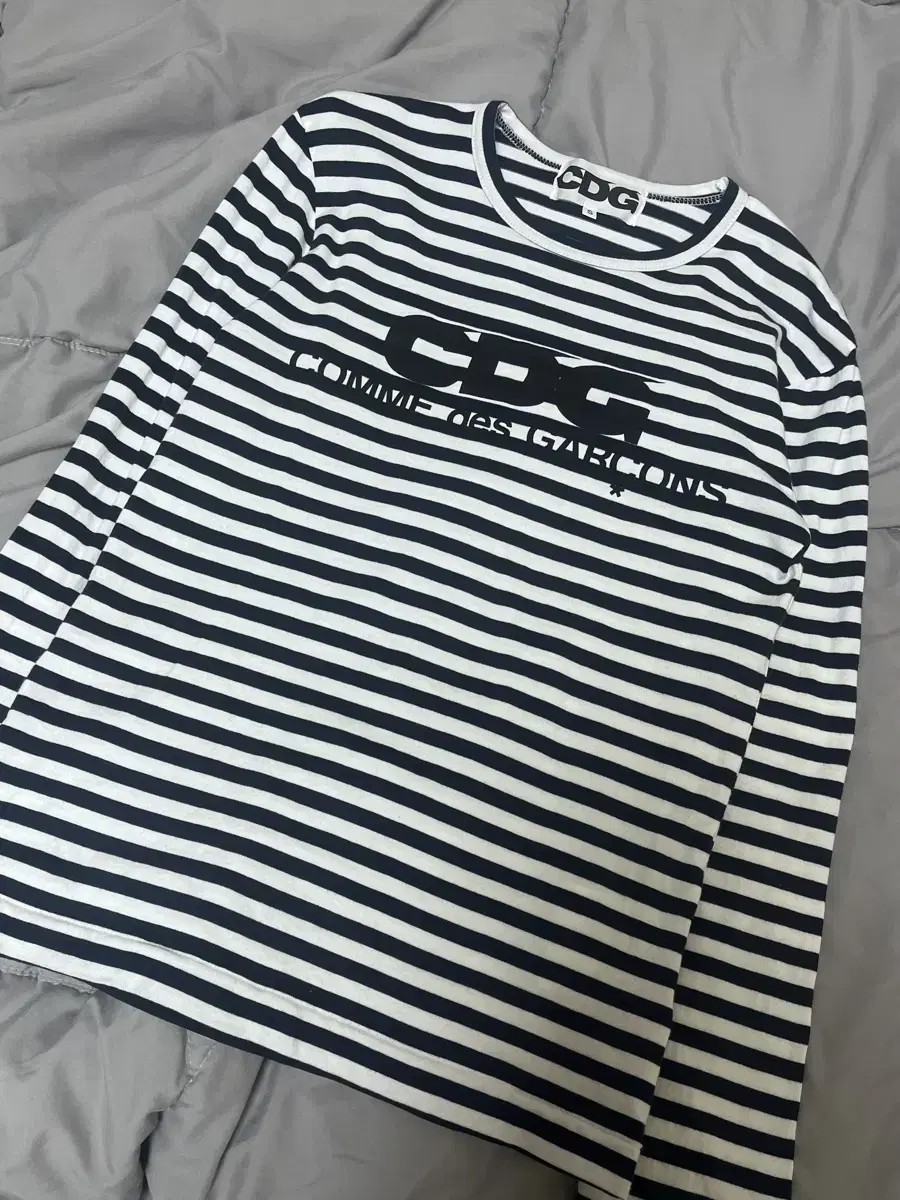 Comme des Garçons CDG Logo Stripe Long Sleeve Navy