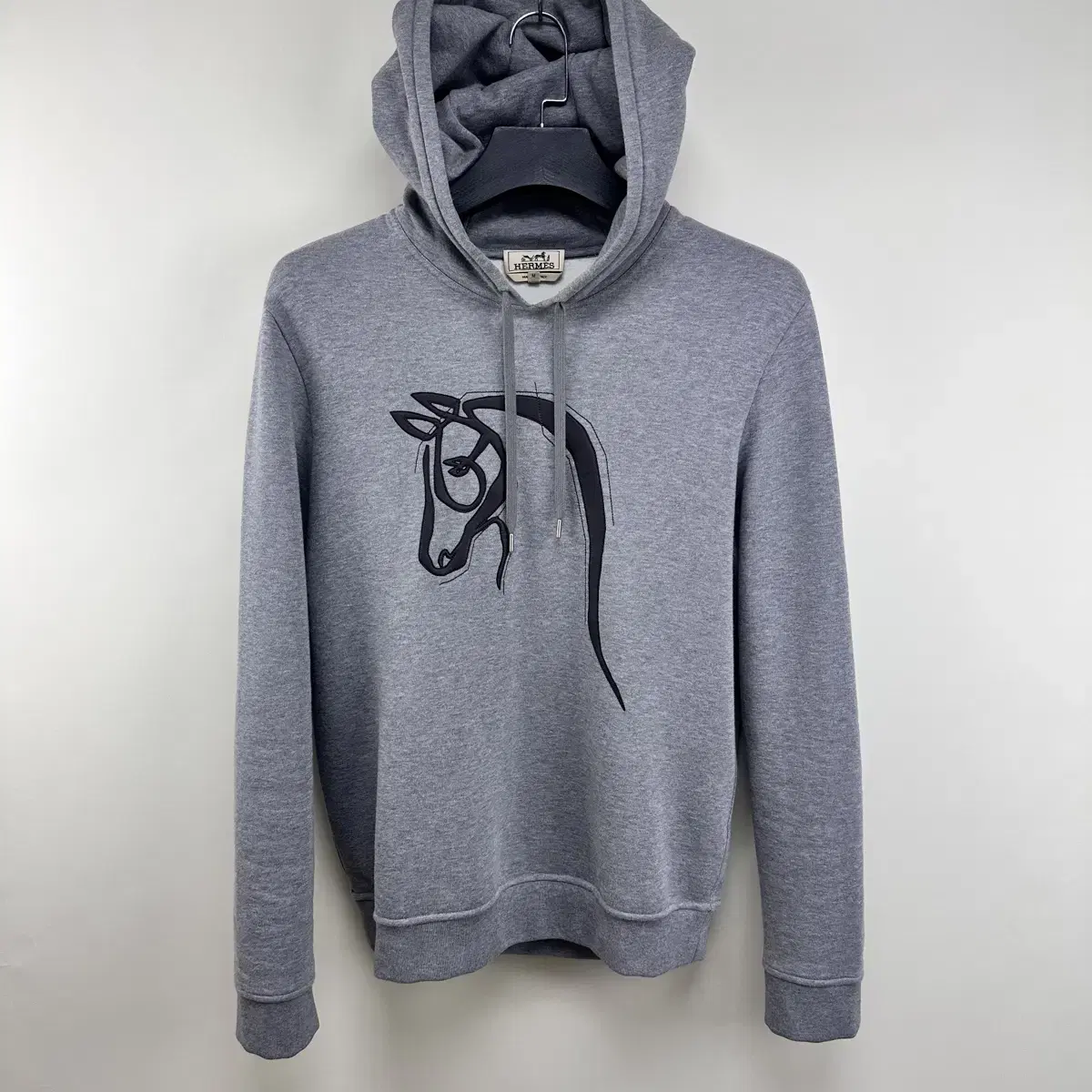 M / Hermès Leather Patch Grey Hoodie