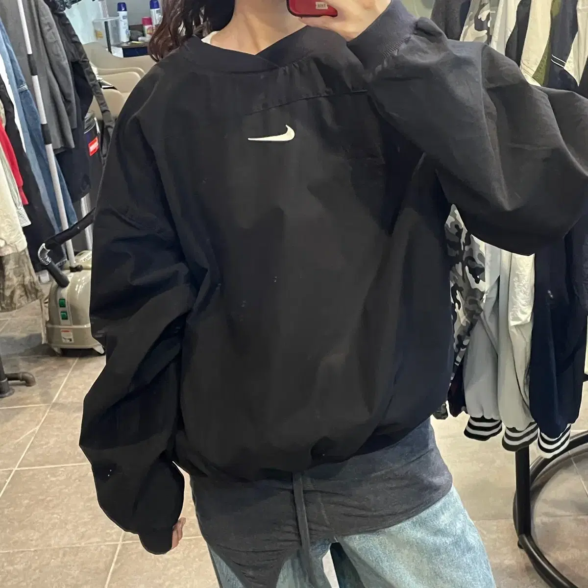 (NO.9)NIKE Nike Logo V-neck Black Warm-ups