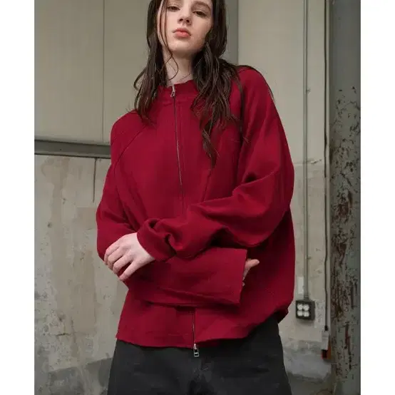 yiyae rib zip up red m사이즈