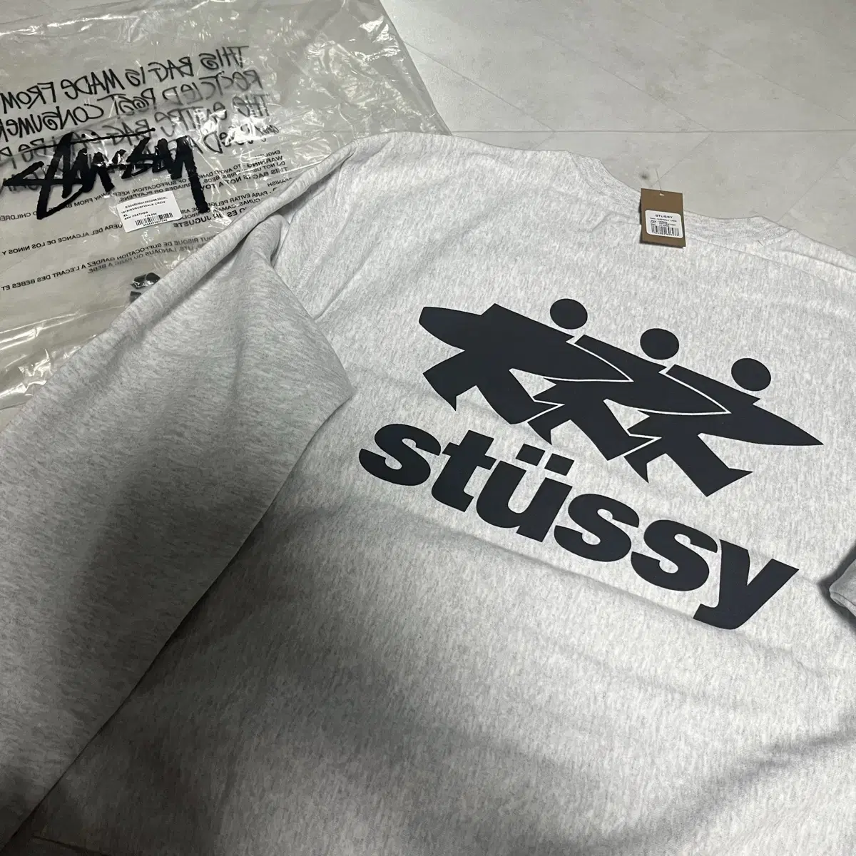 New (XL) Stussy Surfwalk Logo Crewneck Ash Heather Gray