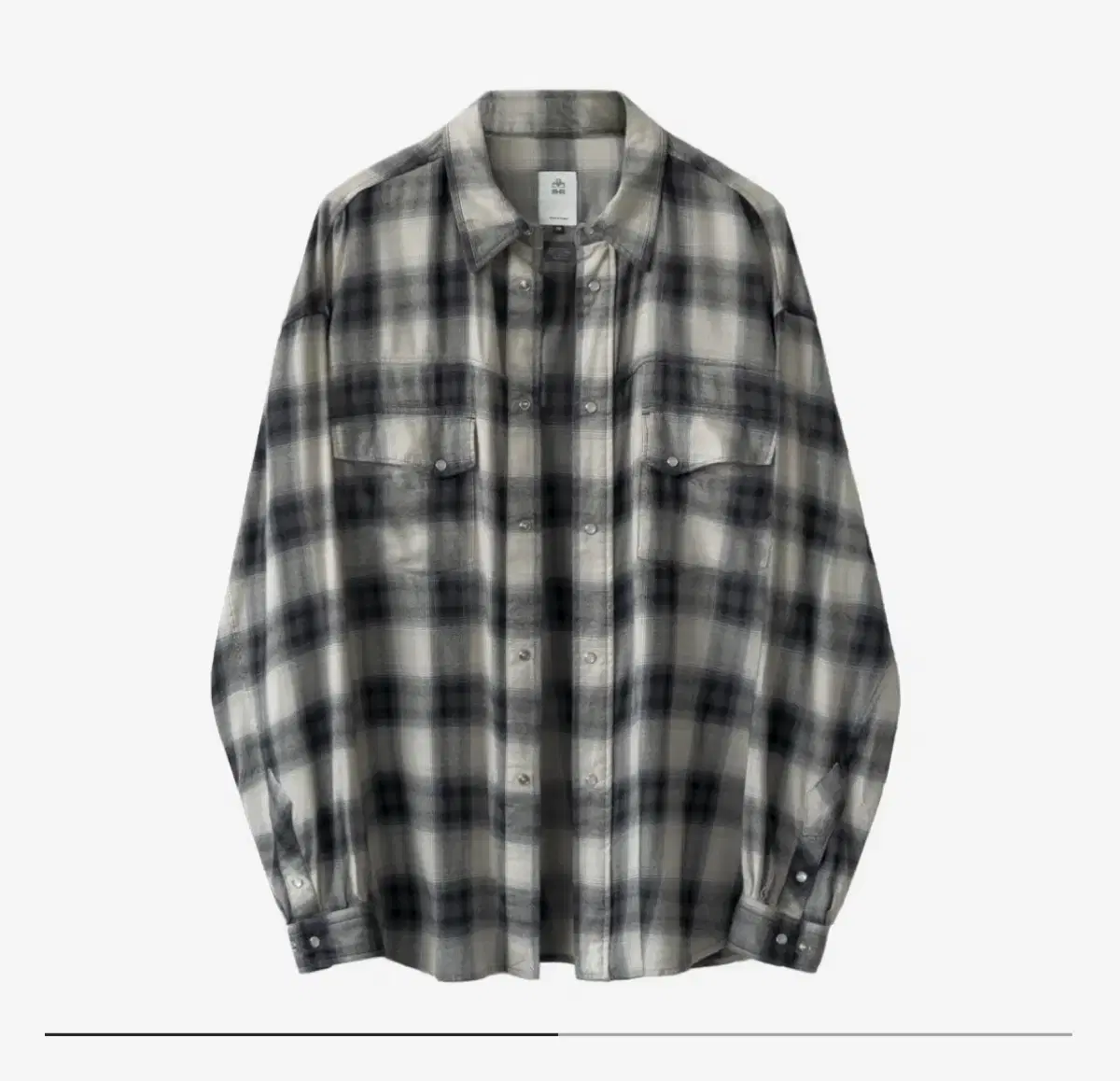 [4] Polyester Loose Check Shirt Western Ombré Ecru