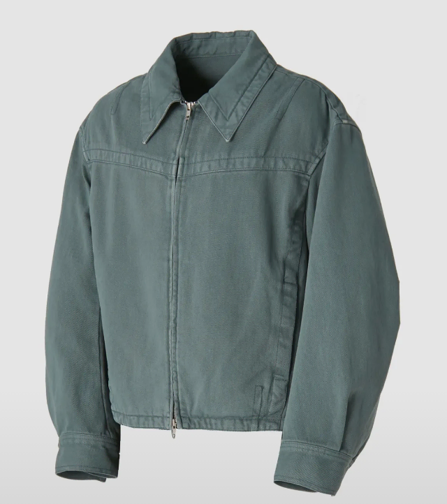 Coors Pintuck Pointed Overdyed Denim Zip-Up, Work Jacket in Blue Sage